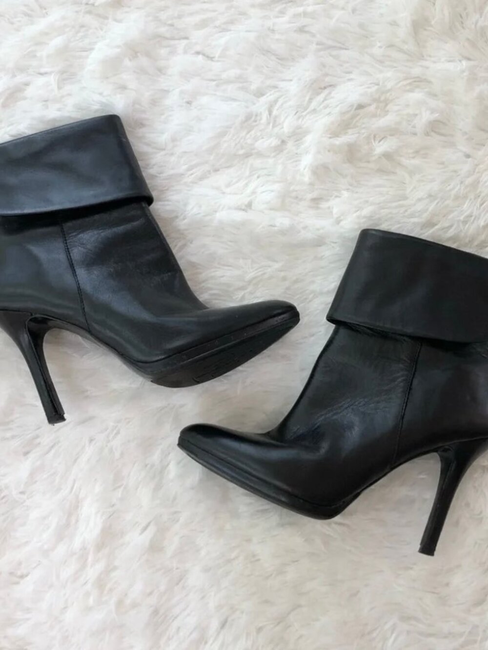 RALPH LAUREN • Leola Booties Black Leather Stiletto Heel 7.5 EUC